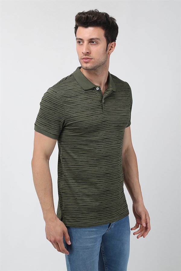 Erkek Slim Fit Kırçıllı Polo Yaka T-Shirt 21Y-3400751-01 Haki