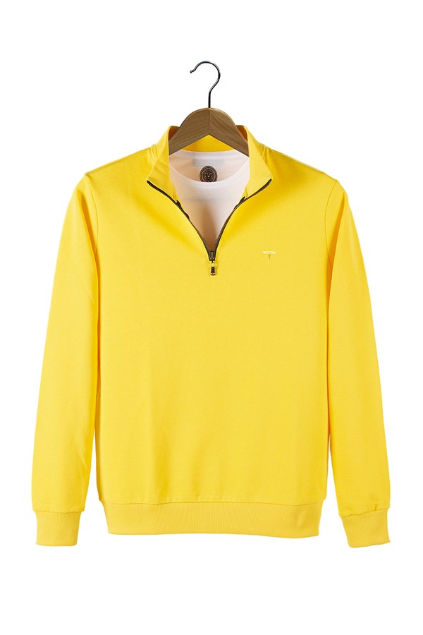 Erkek Yarım Fermuarlı Basic Düz Renk Trend Sweatshirt 21K-5200179 Sarı