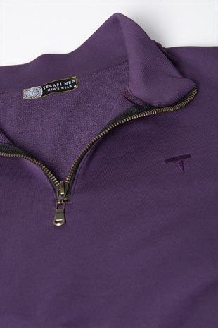 Erkek Balıkçı Yaka Yarım Fermuarlı Basic Trend Sweatshirt 21K-5200179-1 Mor
