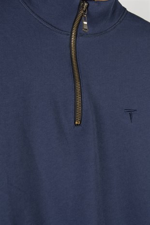 Erkek Balıkçı Yaka Yarım Fermuarlı Basic Trend Sweatshirt 21K-5200179-1 İndigo
