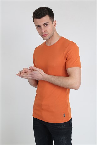 Erkek Basic Slim Fit Bisiklet Yaka Kısa Kollu T-Shirt 21K-3400729-01 Oranj