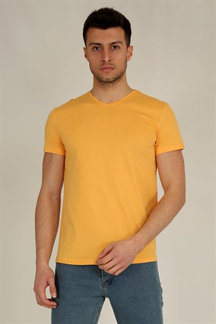 Erkek Basic Slim Fit V Yaka Kısa Kollu T-Shirt 21K-3400738-1 Hardal