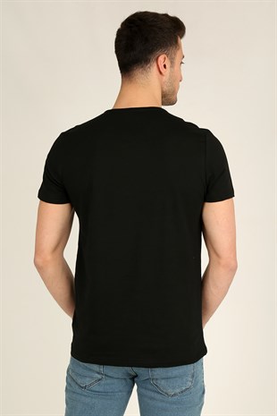 Erkek Basic Slim Fit V Yaka Kısa Kollu T-Shirt 21K-3400738-1 Siyah