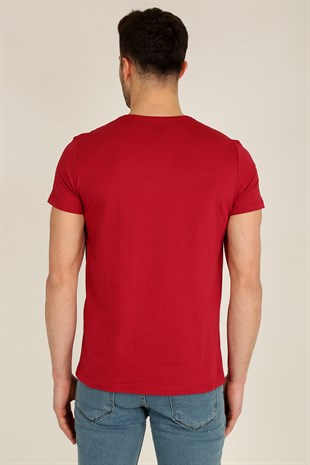 Erkek Basic Slim Fit V Yaka Kısa Kollu T-Shirt 21K-3400738-1 Bordo