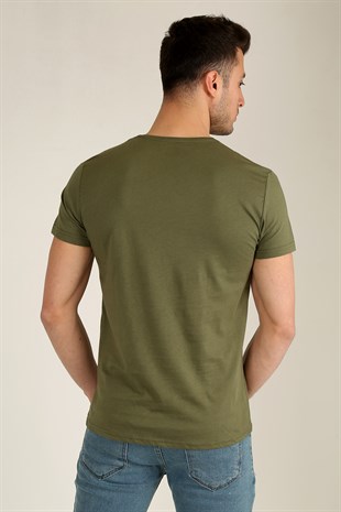 Erkek Basic Slim Fit V Yaka Kısa Kollu T-Shirt 21K-3400738-1 Haki