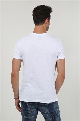 Erkek Baskılı Trend T-Shirt 20K-3400625-1 Beyaz