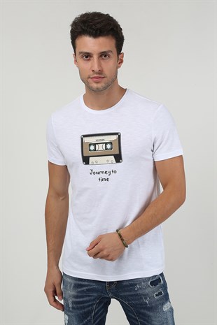 Erkek Baskılı Trend T-Shirt 20K-3400625-1 Beyaz