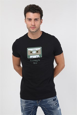 Erkek Baskılı Trend T-Shirt 20K-3400625-1 Siyah