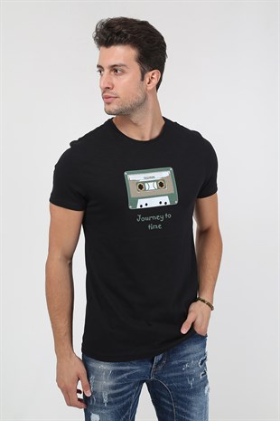 Erkek Baskılı Trend T-Shirt 20K-3400625-1 Siyah