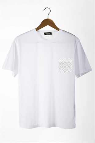 Erkek Beyaz Bisiklet Yaka Cepli Oversize T-Shirt 22Y-3400762-11