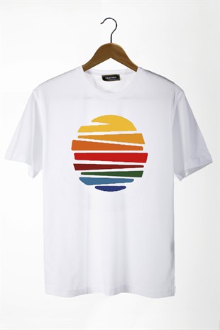 Erkek Beyaz Güneş Baskılı Bisiklet Yaka Oversize T-Shirt 22Y-3400762-1