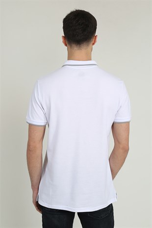 Erkek Çift Renk Detaylı Polo Yaka Basic T-Shirt 21Y-3400749-1 Beyaz