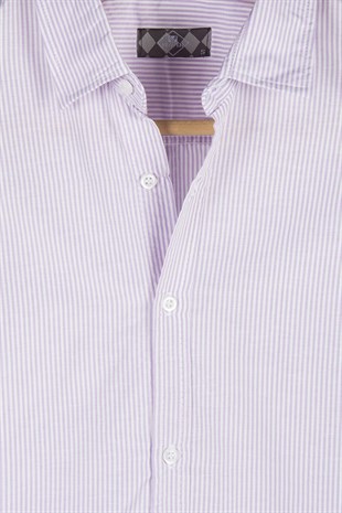 Erkek Dik Çizgili Uzun Kollu Gömlek 21Y-4300598-1 Mor