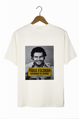 Erkek Ekru Arkası Pablo Escobar Baskılı Bisiklet Yaka Oversize Basic T-Shirt 22Y-3400761-4