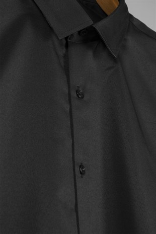 Erkek Ekstra Slim Fit Arkası Şeritli Uzun Kollu Takım Elbise Gömleği 22Y-4300633-1 Siyah