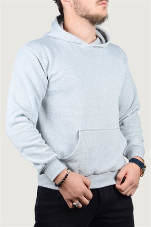 Erkek Kapşonlu Uzun Kollu Sweatshirt 9K-5200188-007 Gri