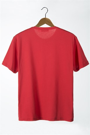 Erkek Kırmızı Aslan Baskılı Bisiklet Yaka Oversize Rahat Kalıp Basic T-Shirt 22Y-3400761-2