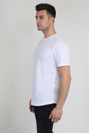 Erkek Kısa Kollu Oval Kesim Basic T-Shirt 21K-3400741-01 Beyaz