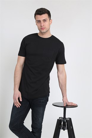 Erkek Kısa Kollu Oval Kesim Cepli T-Shirt 20Y-3400728-01 Siyah