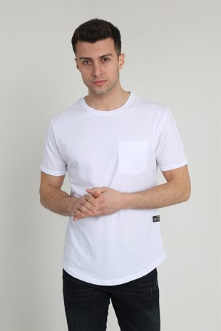 Erkek Kısa Kollu Oval Kesim Cepli T-Shirt 20Y-3400728-01 Beyaz