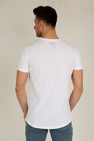 Erkek Kolları Katlı Bisiklet Yaka Desenli T-Shirt 21K-3400731-01 Beyaz
