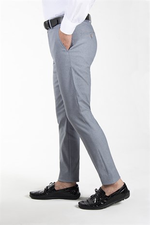 Erkek Kül Grisi Slim Fit Petekli İtalyan Kesim Keten Pantolon 21K-2200420-7