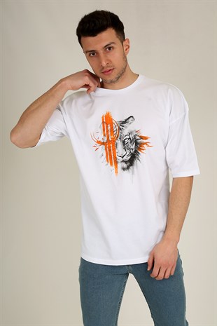 Erkek Oversize Bisiklet Yaka Baskılı T-Shirt 21K-3400736-01 Beyaz