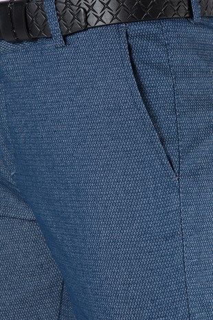 Erkek Slim Fit Armürlü Keten Pantolon 21K-2200420-3 Mavi