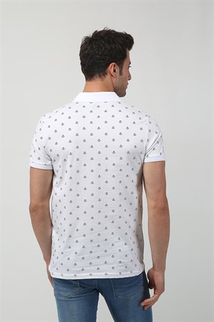 Erkek Slim Fit Desenli Polo Yaka T-Shirt 21Y-3400754-01 Beyaz