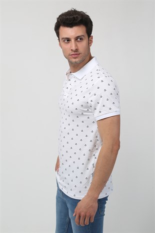 Erkek Slim Fit Desenli Polo Yaka T-Shirt 21Y-3400754-01 Beyaz