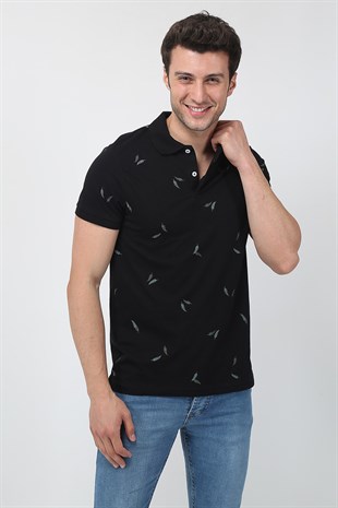 Erkek Slim Fit Desenli Polo Yaka T-Shirt 21Y-3400752-1 Siyah