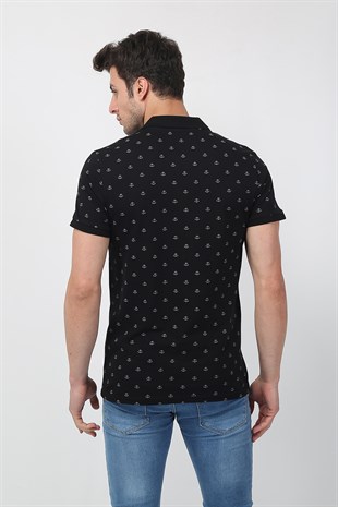 Erkek Slim Fit Desenli Polo Yaka T-Shirt 21Y-3400754-01 Siyah
