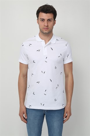 Erkek Slim Fit Desenli Polo Yaka T-Shirt 21Y-3400752-1 Beyaz