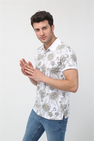 Erkek Slim Fit Desenli Polo Yaka T-Shirt 21Y-3400760-01 Beyaz