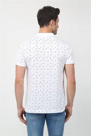 Erkek Slim Fit Desenli Polo Yaka T-Shirt 21Y-3400758-01 Beyaz