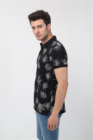 Erkek Slim Fit Desenli Polo Yaka T-Shirt 21Y-3400759-01 Siyah