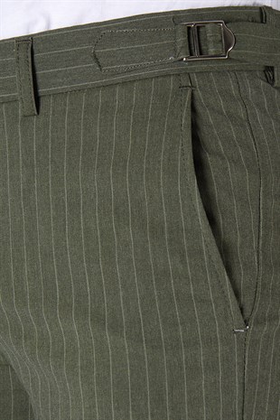 Erkek Slim Fit Dik Çizgili Keten Pantolon 21K-2200420-1 Haki