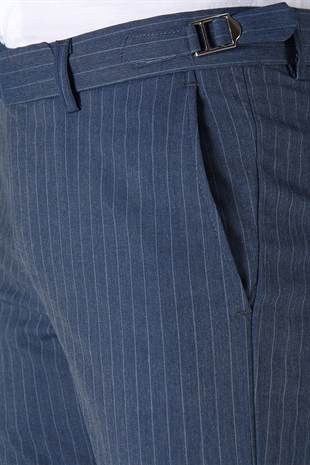Erkek Slim Fit Dik Çizgili Keten Pantolon 21K-2200420-1 Lacivert
