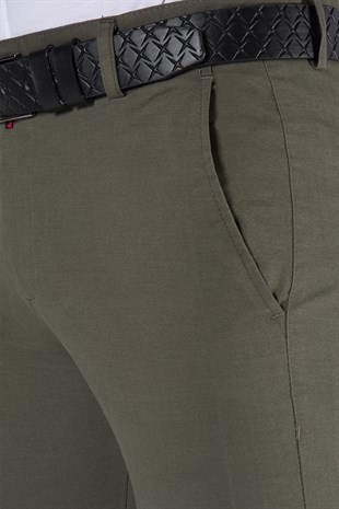 Erkek Slim Fit Düz Model Keten Pantolon 21K-2200420-4 Haki