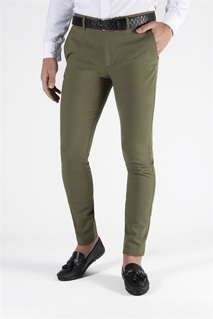 Erkek Slim Fit Düz Model Keten Pantolon 21K-2200420-4 Yeşil