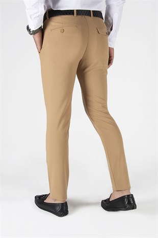 Erkek Slim Fit Düz Model Keten Pantolon 21K-2200420-4 Bal Rengi