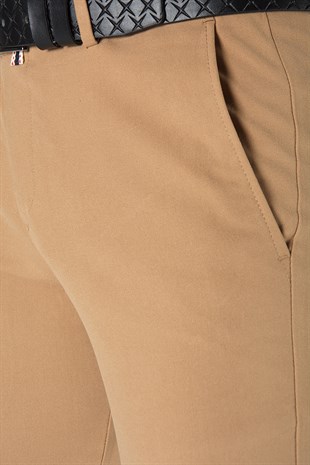 Erkek Slim Fit Düz Model Keten Pantolon 21K-2200420-4 Bal Rengi
