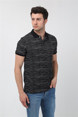 Erkek Slim Fit Kırçıllı Polo Yaka T-Shirt 21Y-3400751-01 Siyah