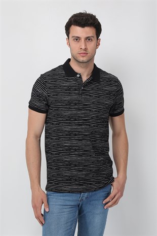 Erkek Slim Fit Kırçıllı Polo Yaka T-Shirt 21Y-3400751-01 Siyah