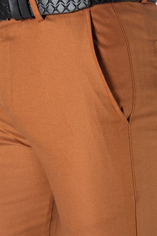 Erkek Slim Fit Petekli İtalyan Kesim Keten Pantolon 21K-2200420-6 Kiremit