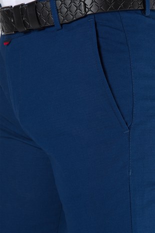 Erkek Slim Fit Petekli İtalyan Kesim Keten Pantolon 21K-2200420-6 Sax