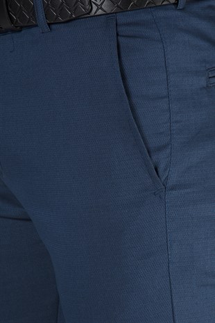 Erkek Slim Fit Petekli İtalyan Kesim Keten Pantolon 21K-2200420-6 Gece Mavisi