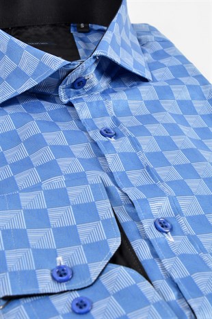 Erkek Uzun Kollu Desenli Gömlek 20Y-4300454 Mavi