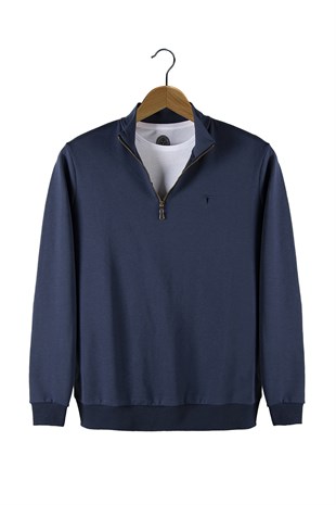 Erkek Yarım Fermuarlı Basic Düz Renk Trend Sweatshirt 21K-5200179 İndigo