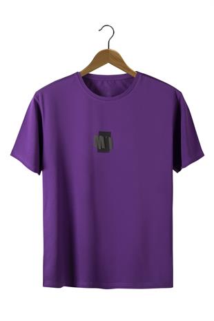 Mor Ön Ve Arkası Kabartma Baskılı Oversize T-shirt